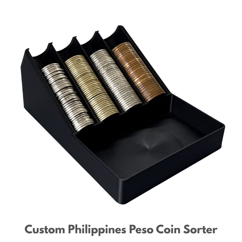 Custom 3D printed tiered retail display stand in yellow and black, with twenty angled product slots across five shelves